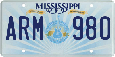 MS license plate ARM980