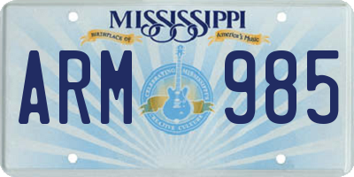 MS license plate ARM985