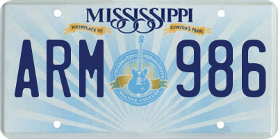 MS license plate ARM986