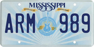 MS license plate ARM989