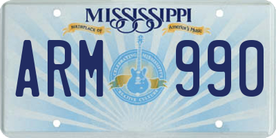 MS license plate ARM990