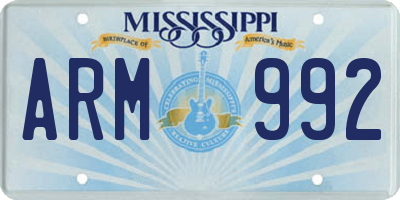 MS license plate ARM992