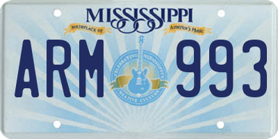 MS license plate ARM993