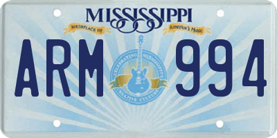 MS license plate ARM994