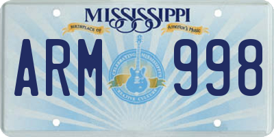 MS license plate ARM998
