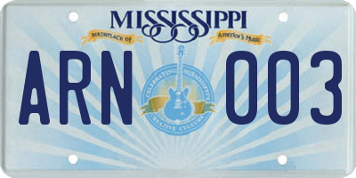 MS license plate ARN003