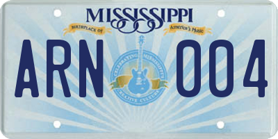 MS license plate ARN004