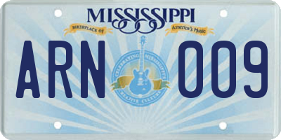 MS license plate ARN009