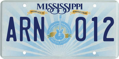 MS license plate ARN012