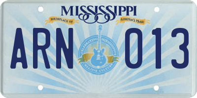 MS license plate ARN013