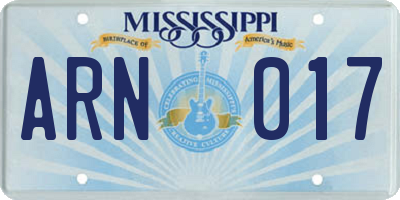 MS license plate ARN017