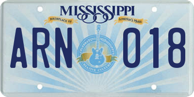 MS license plate ARN018