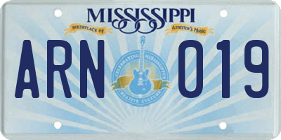 MS license plate ARN019