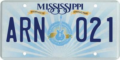 MS license plate ARN021