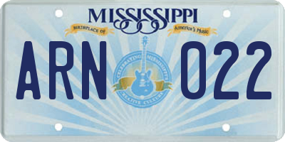 MS license plate ARN022
