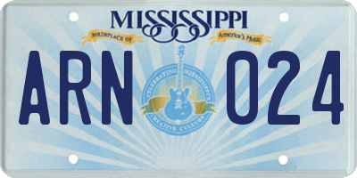 MS license plate ARN024