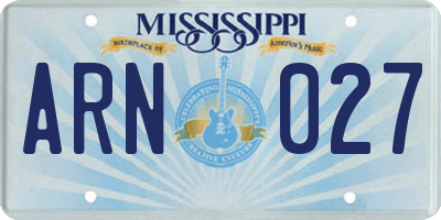 MS license plate ARN027