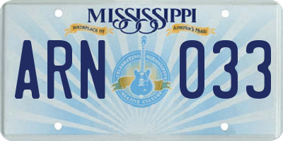 MS license plate ARN033