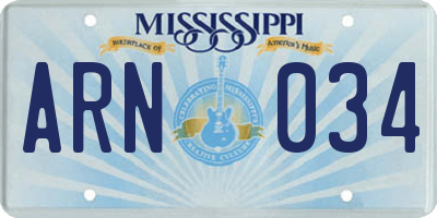 MS license plate ARN034