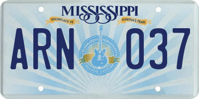 MS license plate ARN037