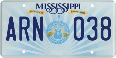 MS license plate ARN038