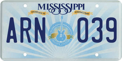 MS license plate ARN039