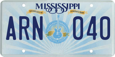 MS license plate ARN040