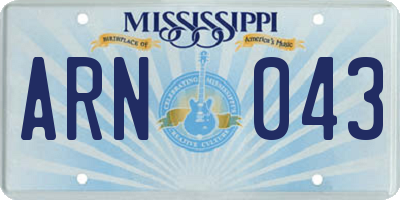 MS license plate ARN043