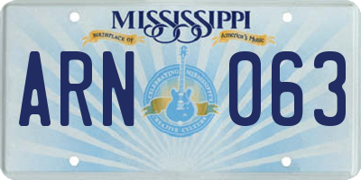 MS license plate ARN063