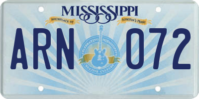 MS license plate ARN072