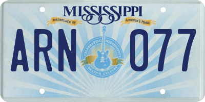 MS license plate ARN077