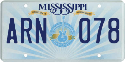 MS license plate ARN078