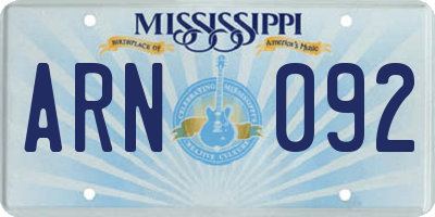 MS license plate ARN092