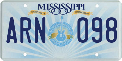 MS license plate ARN098