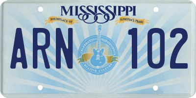 MS license plate ARN102