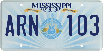 MS license plate ARN103