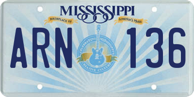 MS license plate ARN136