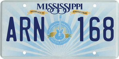 MS license plate ARN168