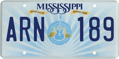 MS license plate ARN189