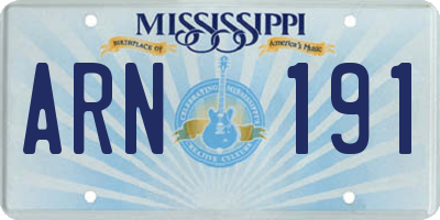 MS license plate ARN191