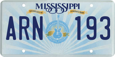 MS license plate ARN193
