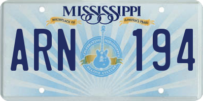 MS license plate ARN194