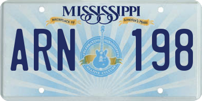 MS license plate ARN198
