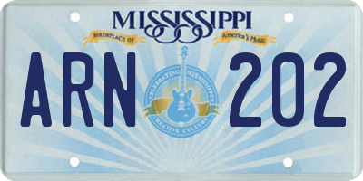 MS license plate ARN202