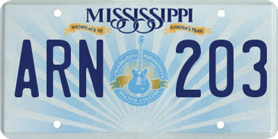 MS license plate ARN203