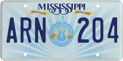 MS license plate ARN204