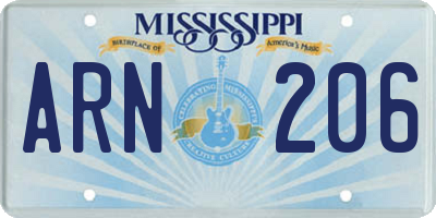 MS license plate ARN206