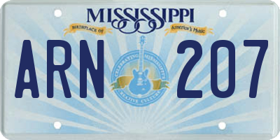 MS license plate ARN207