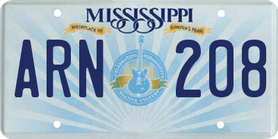 MS license plate ARN208