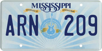 MS license plate ARN209